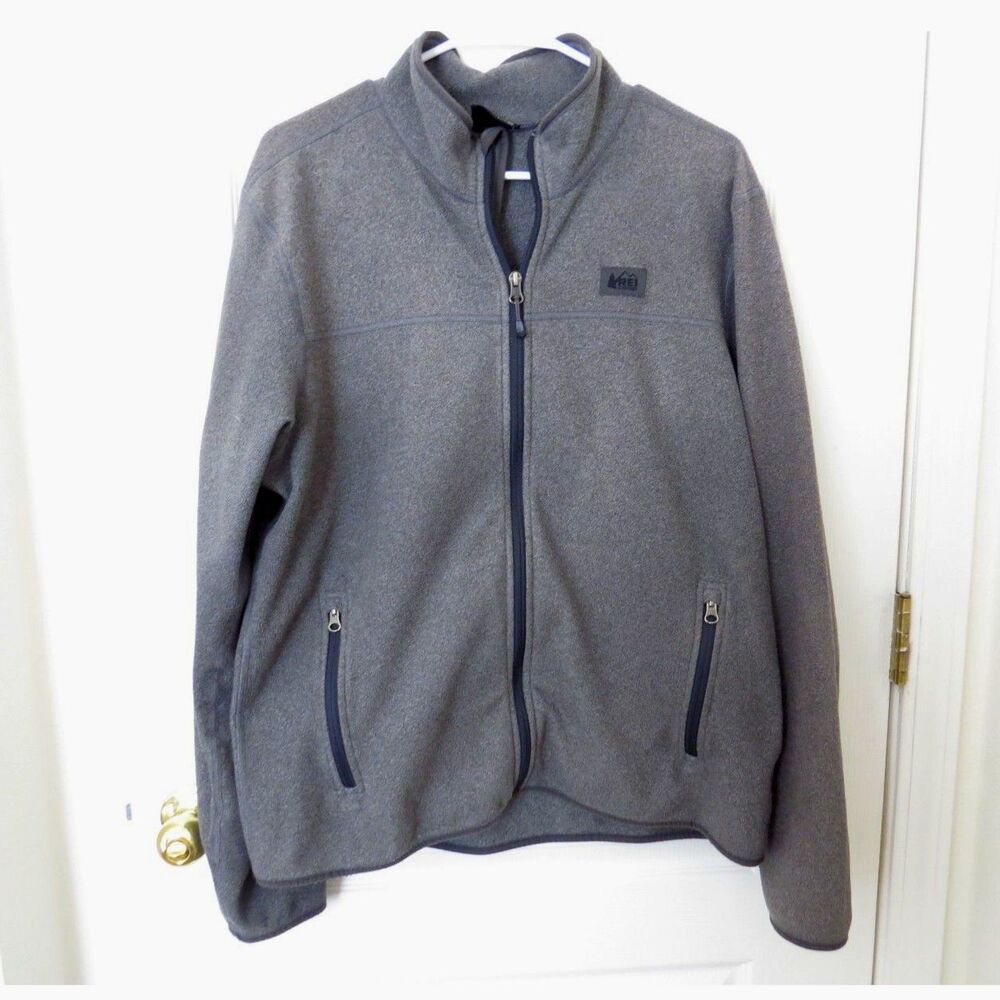 REI Men's Groundbreaker Full Zip Fleece Jacket Heathered Gray L EUC